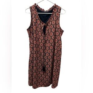 Blue and Orange Tie Front Sleeveless Midi Sundress